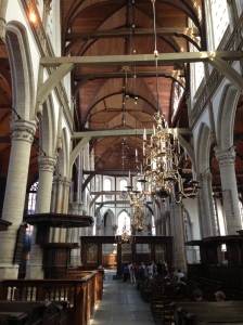 Looking from beneath the organ toward the front of the sanctuary.